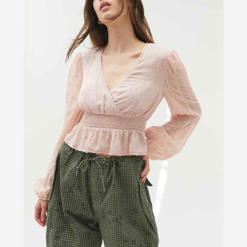 Urban Outfitters Eleanor Embroidered Peplum Top Pink Size SP